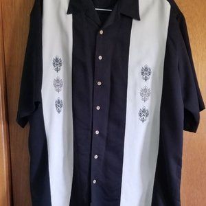 Cubavera Panel Embroidery Shirt Size 2XLT Black & White